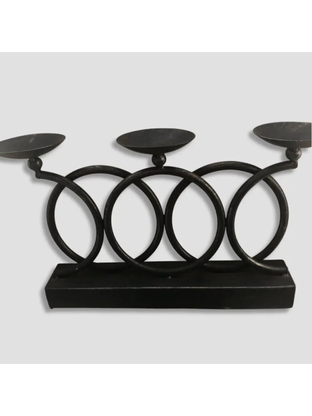 Metal Ring Candelabra Candle Holder Tabletop Black Three Piece